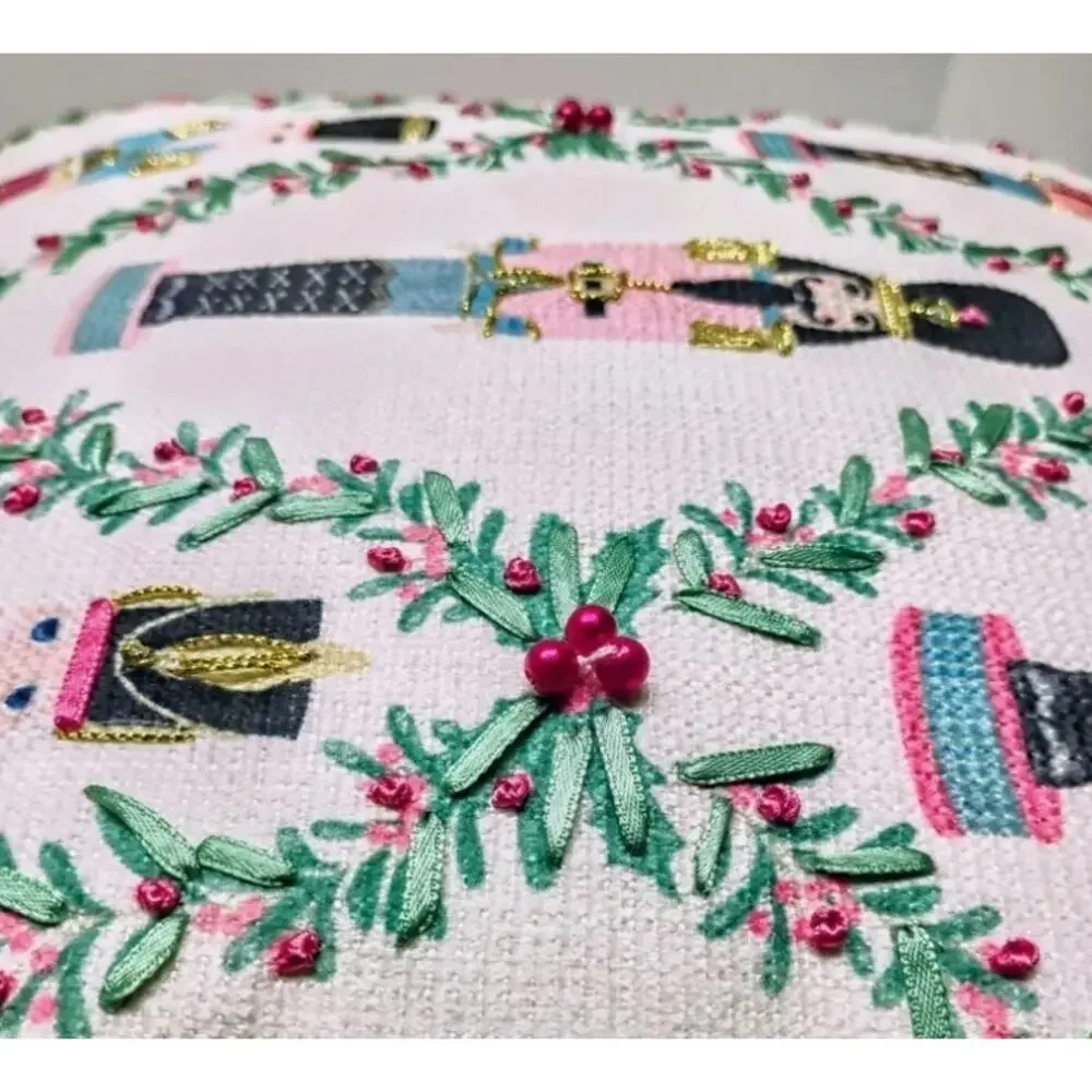 Lillian August Embroidered NUTCRACKER Pillow18x18 Pinkmas Holiday Decor NEW